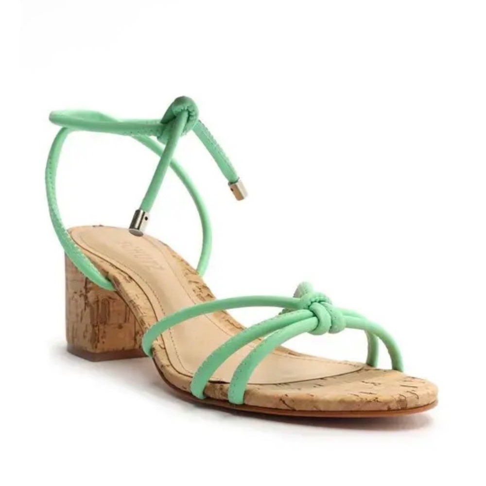 Schutz Suzy Mint Green Leather Ankle Wrap Cork Block Heel Sandals 8.5B NEW